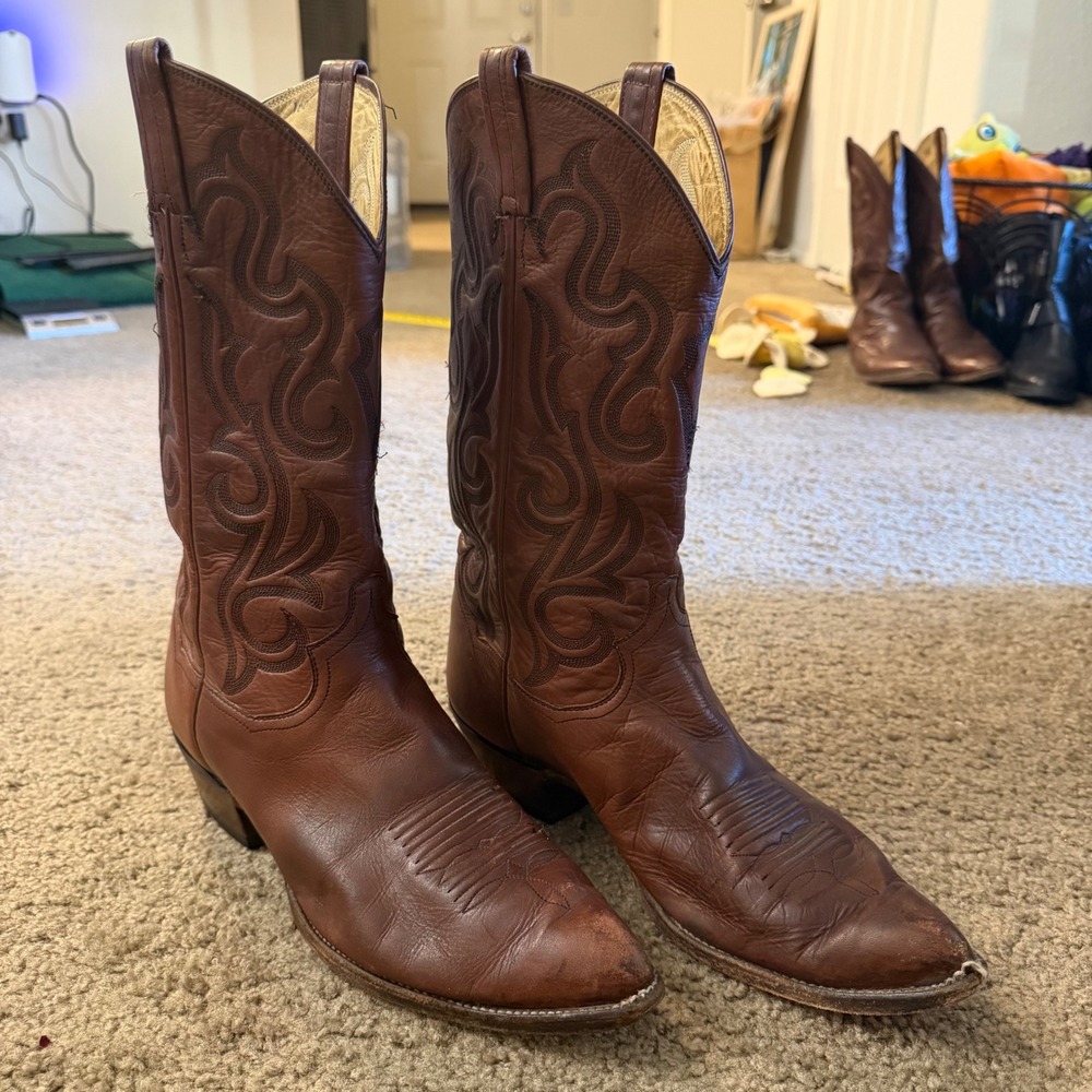 Panhandle Slim Mens Brown Leather Western Cowboy Boots Pointed Toe 89162-2-1711